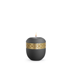 Edition Krypta, Samton Anthrazit, mattgoldenes Unendlichkeitsdekor altgolden eingefasst, Gedenklicht
