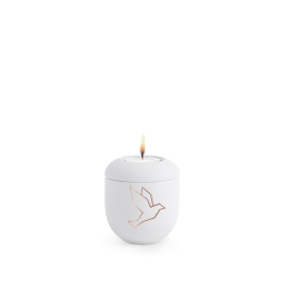 Edition Geometric, Gedenklicht, velvet weiß, kupferfarbenes Motiv Taube Edition Geometric, Gedenklicht, velvet weiß, kupferfarbenes Motiv Taube