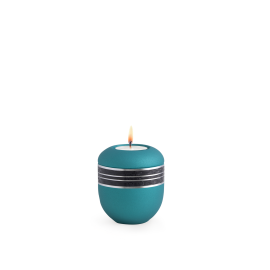 Edition Krypta, Samton Arctic-Türkis, mattsilbern eingefasstes schwarzes Mosaikzierband, Gedenklicht Edition Krypta, Samton Arctic-Türkis, mattsilbern eingefasstes schwarzes Mosaikzierband, Gedenklicht