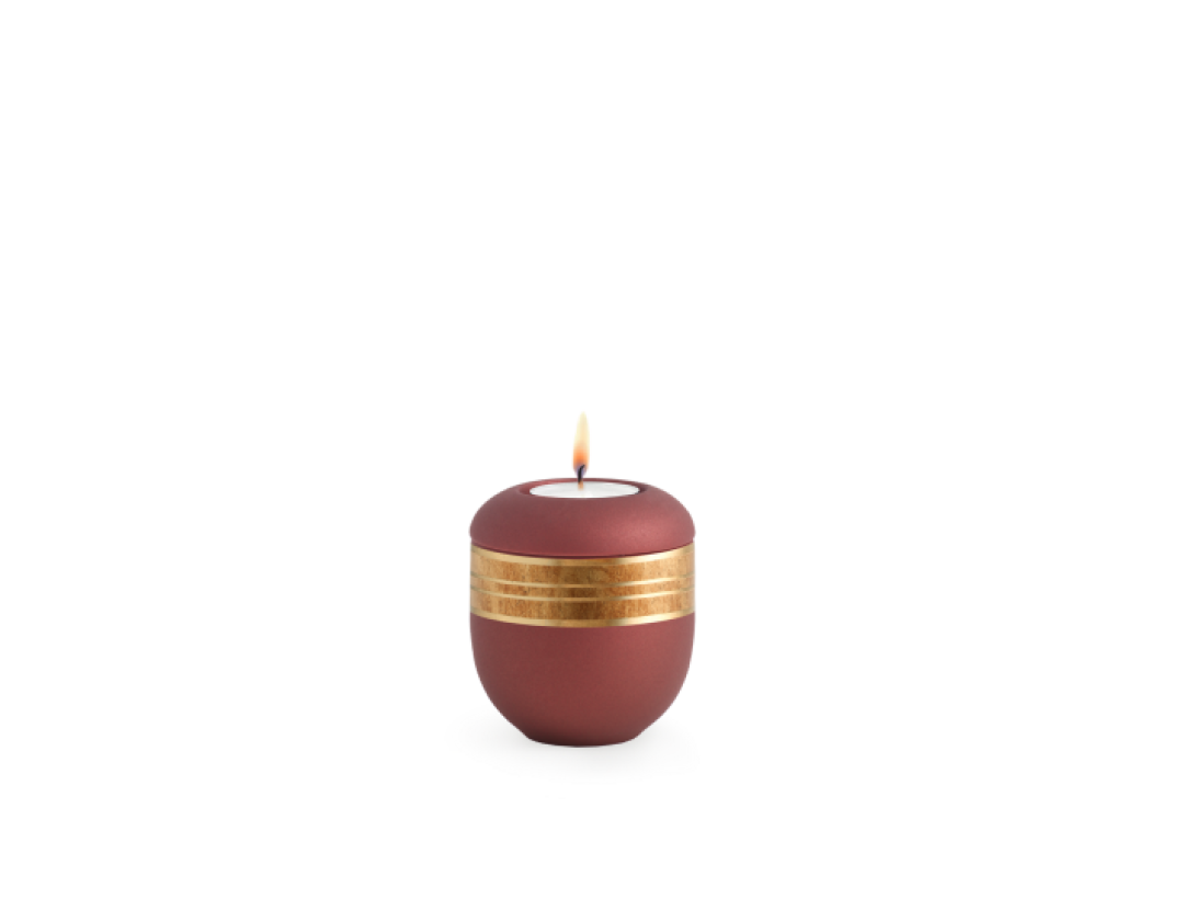 Edition Krypta, Samton Rubin, altgoldenes Dekor mattgolden eingefasst, Gedenklicht Edition Krypta, Samton Rubin, altgoldenes Dekor mattgolden eingefasst, Gedenklicht