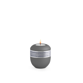 Edition Krypta, Samton Steingrau, grobes Strukturband grau mattsilber eingefasst, Gedenklicht Edition Krypta, Samton Steingrau, grobes Strukturband grau mattsilber eingefasst, Gedenklicht