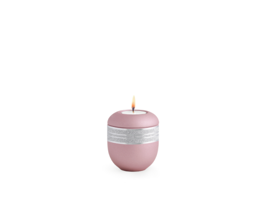 Edition Krypta, Samton Rosé, mattsilber eingefasstes glitzerndes Dekor, Gedenklicht