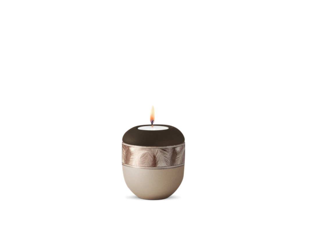 Edition Papyrus, Gedenklicht, velvet champagner/siena, Federndekor