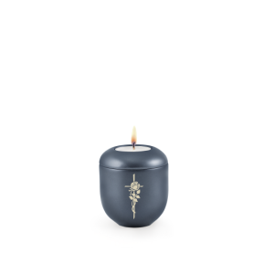 Edition Creatio, Perlmutt Mitternachtsblau, Kreuz mit Rose, Gedenklicht