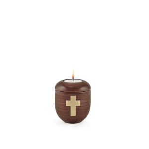 Edition Rustica, Kastanienbraun handbemalt, Kreuz gebürstet, Gedenklicht
