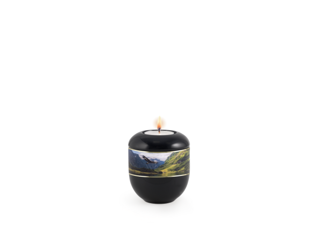 Edition Landscape, Schwarz, Dekorband Fjordlandschaft/Goldstreifen, Gedenklicht