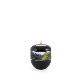 Edition Landscape, Schwarz, Dekorband Fjordlandschaft/Goldstreifen, Gedenklicht