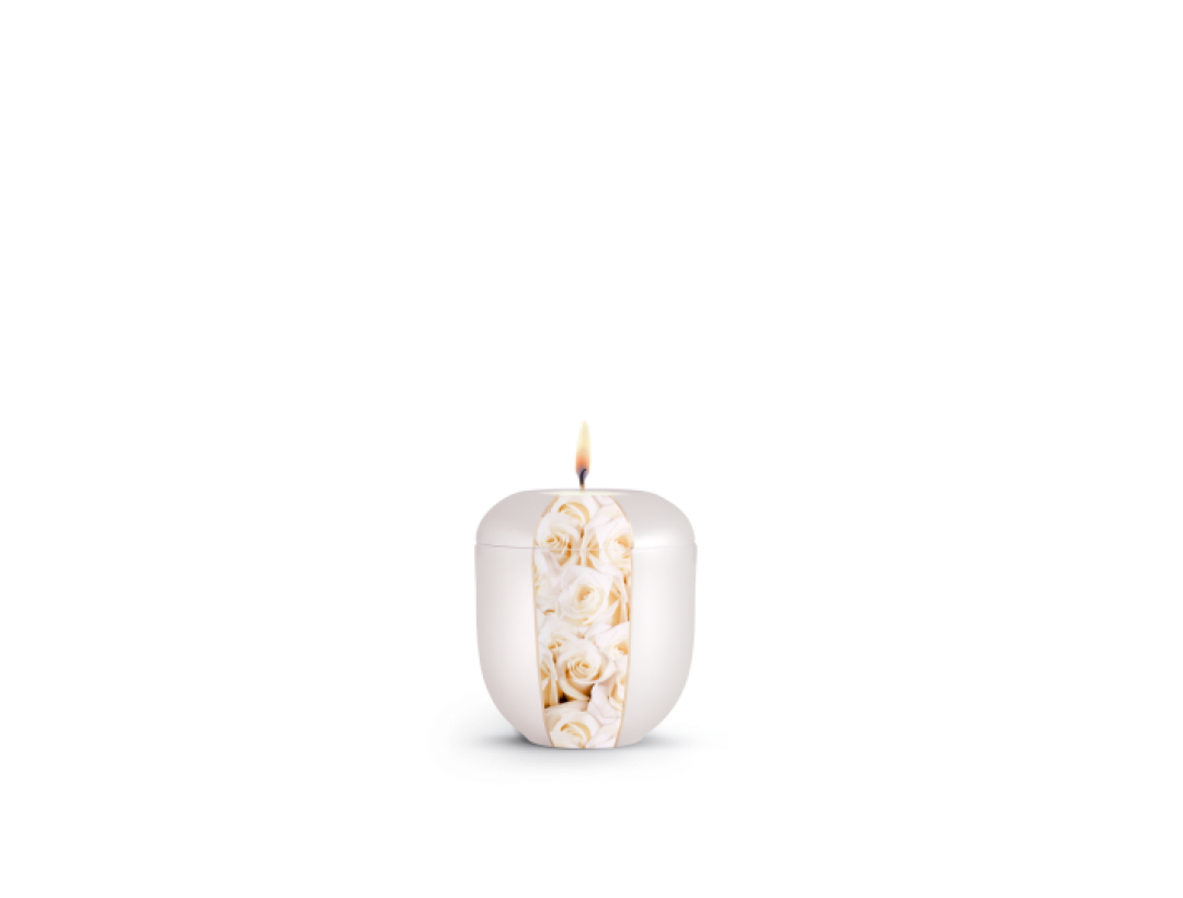 Edition Natura, Perlmutt, weiße Rosen, Gedenklicht Edition Natura, Perlmutt, weiße Rosen, Gedenklicht