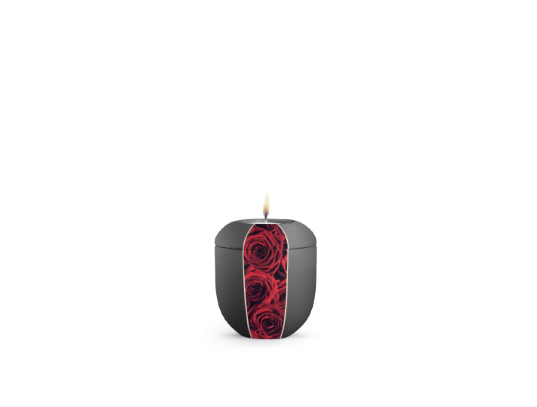 Edition Natura, Samtton anthrazit, rote Rosen, Gedenklicht Edition Natura, Samtton anthrazit, rote Rosen, Gedenklicht