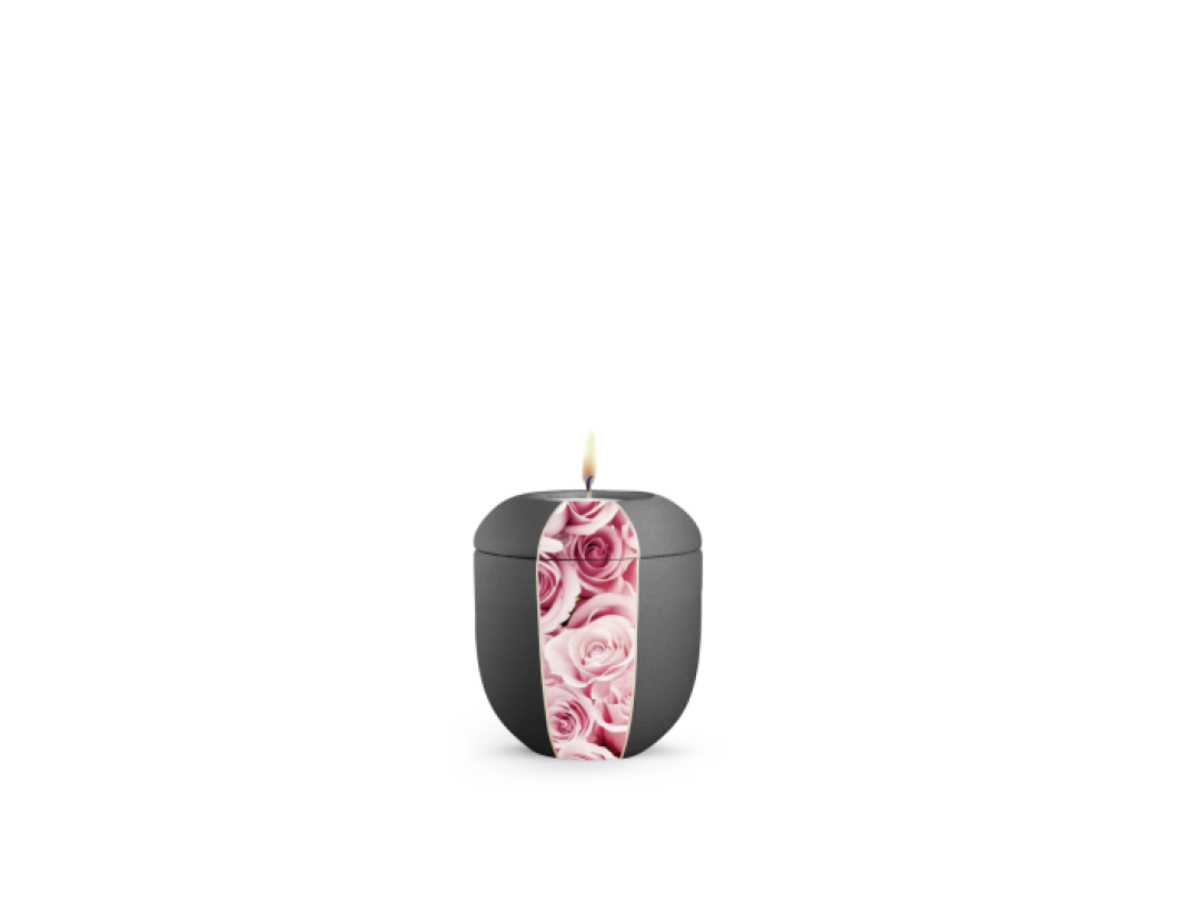 Edition Natura, Samtton anthrazit, rosa Rosen, Gedenklicht Edition Natura, Samtton anthrazit, rosa Rosen, Gedenklicht