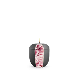 Edition Natura, Samtton anthrazit, rosa Rosen, Gedenklicht Edition Natura, Samtton anthrazit, rosa Rosen, Gedenklicht
