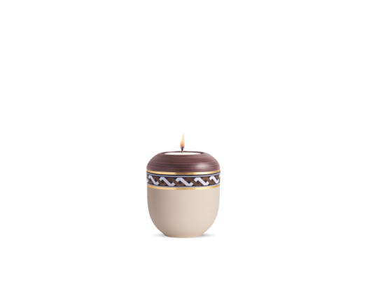 Edition Intarsia, Creme/Kastanienbraun handbemalt, Mäander, Gedenklicht