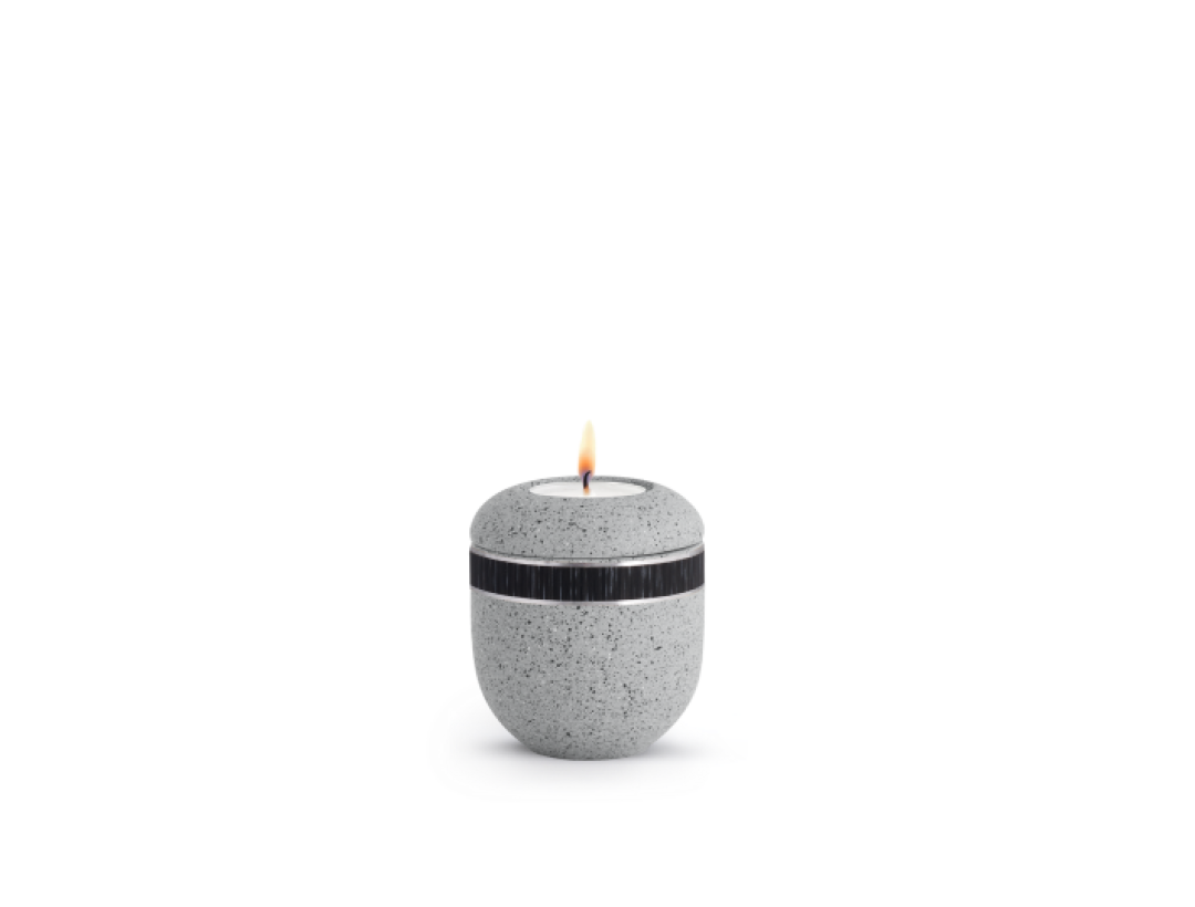 Gedenklicht Edition Rocka, Steinoptik, betongrau, zweifarbiges Band