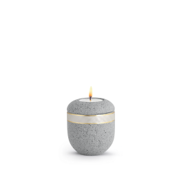 Gedenklicht Edition Rocka, Steinoptik, betongrau, zweifarbiges Band Perlmutt