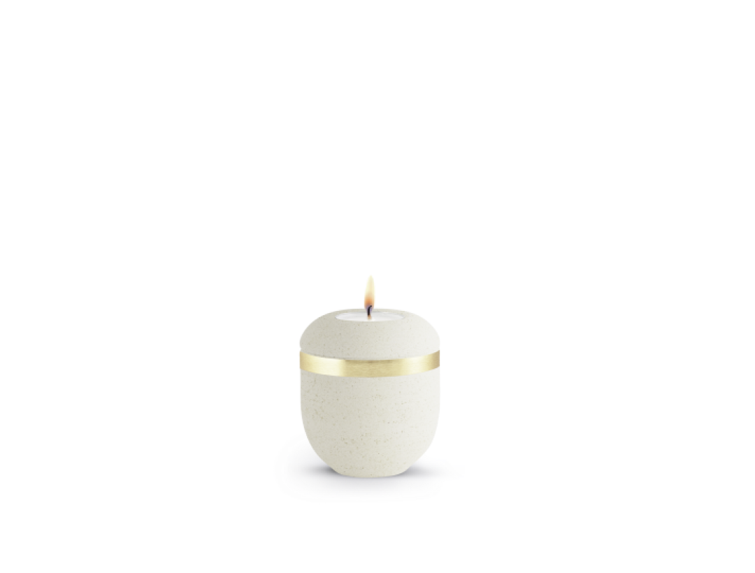Gedenklicht Edition Rocka, Steinoptik, creme, Goldband