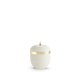 Gedenklicht Edition Rocka, Steinoptik, creme, Goldband