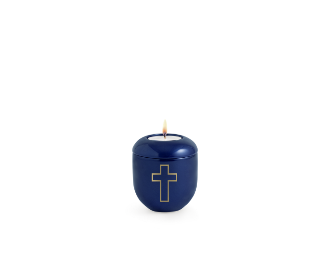 Edition D'artiste, hochglanz königsblau, Kreuz, Gedenklicht