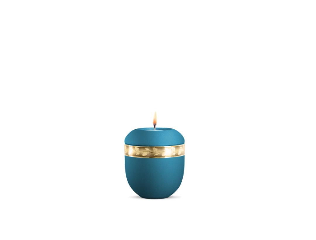 Gedenklicht, Infinity Livorno, velvet Arctic Türkis, gebürstetes Golddekor Ast