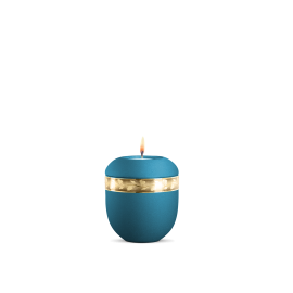 Gedenklicht, Infinity Livorno, velvet Arctic Türkis, gebürstetes Golddekor Ast