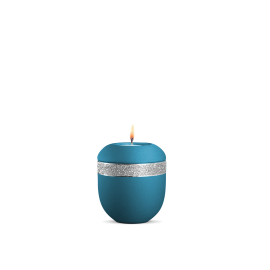 Gedenklicht, Infinity Glamour Silber, velvet Arctic Türkis, Silber glitzerndes Dekor