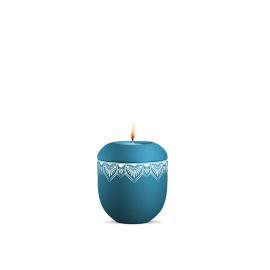 Gedenklicht, Infinity Mandala, velvet Arctic Türkis, Mandala auf dem Deckel und umlaufend