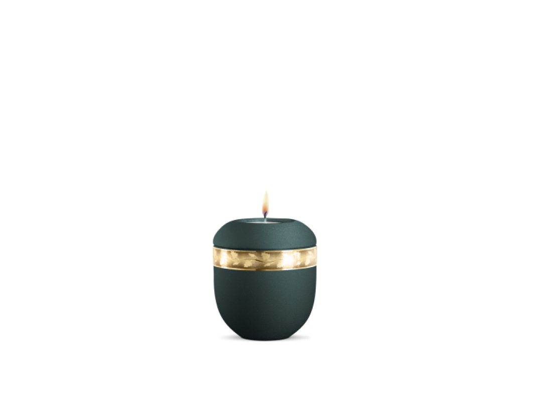 Gedenklicht, Infinity Livorno, velvet Petrol, gebürstetes Golddekor Ast