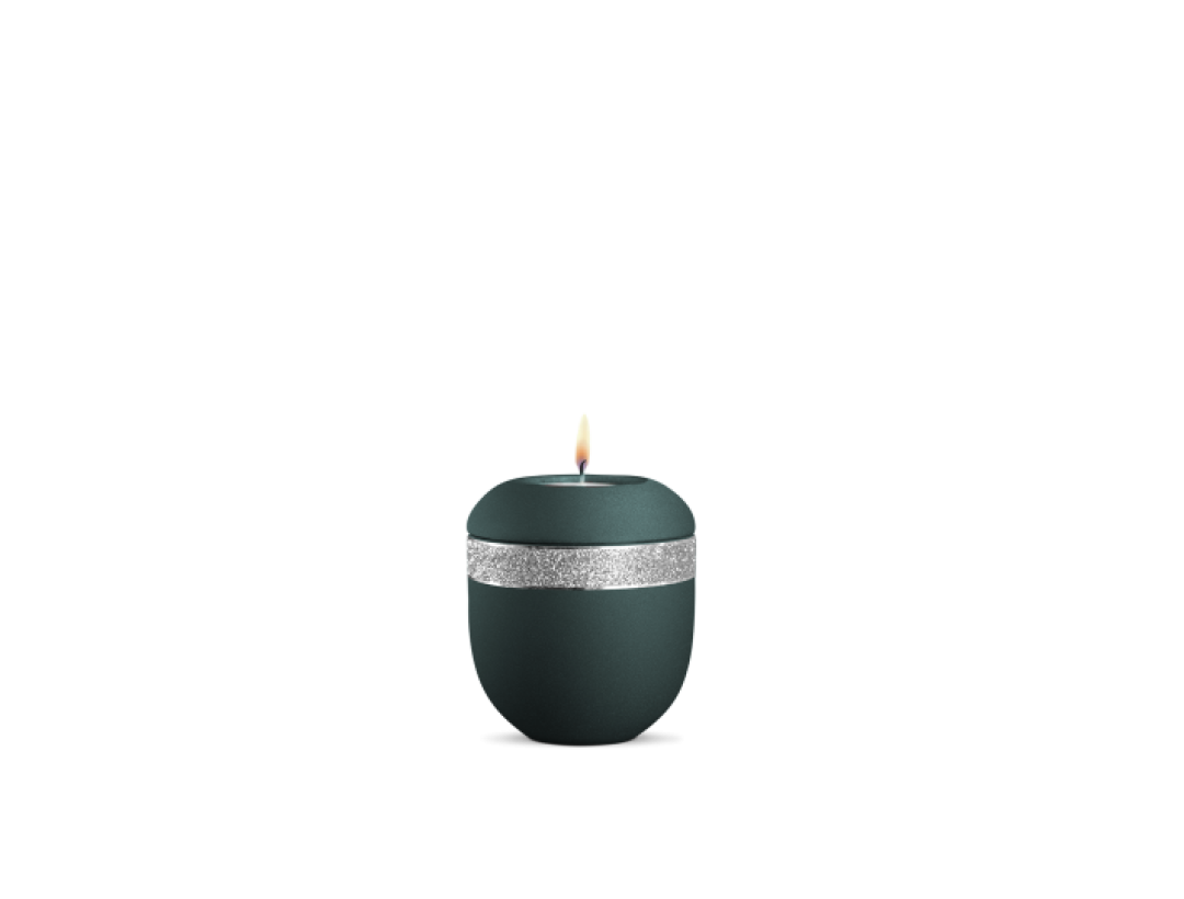 Gedenklicht, Infinity Glamour Silber, velvet Petrol, Silber glitzerndes Dekor