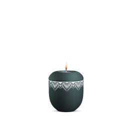 Gedenklicht, Infinity Mandala, velvet Petrol, Mandala auf dem Deckel und umlaufend