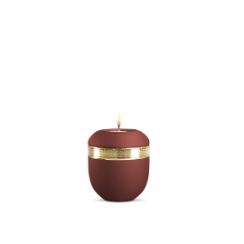 Gedenklicht, Infinity Livorno, velvet Rubin, gebürstetes Golddekor Mäander