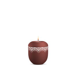 Gedenklicht, Infinity Mandala, velvet Rubin, Mandala auf dem Deckel und umlaufend Gedenklicht, Infinity Mandala, velvet Rubin, Mandala auf dem Deckel und umlaufend