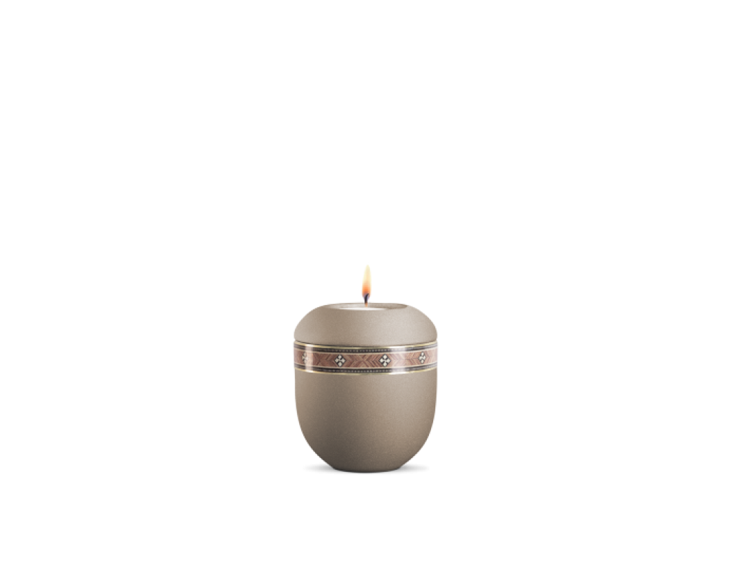 Gedenklicht, Infinity Torino, velvet Champagner, Intarsiendekor Kreuze