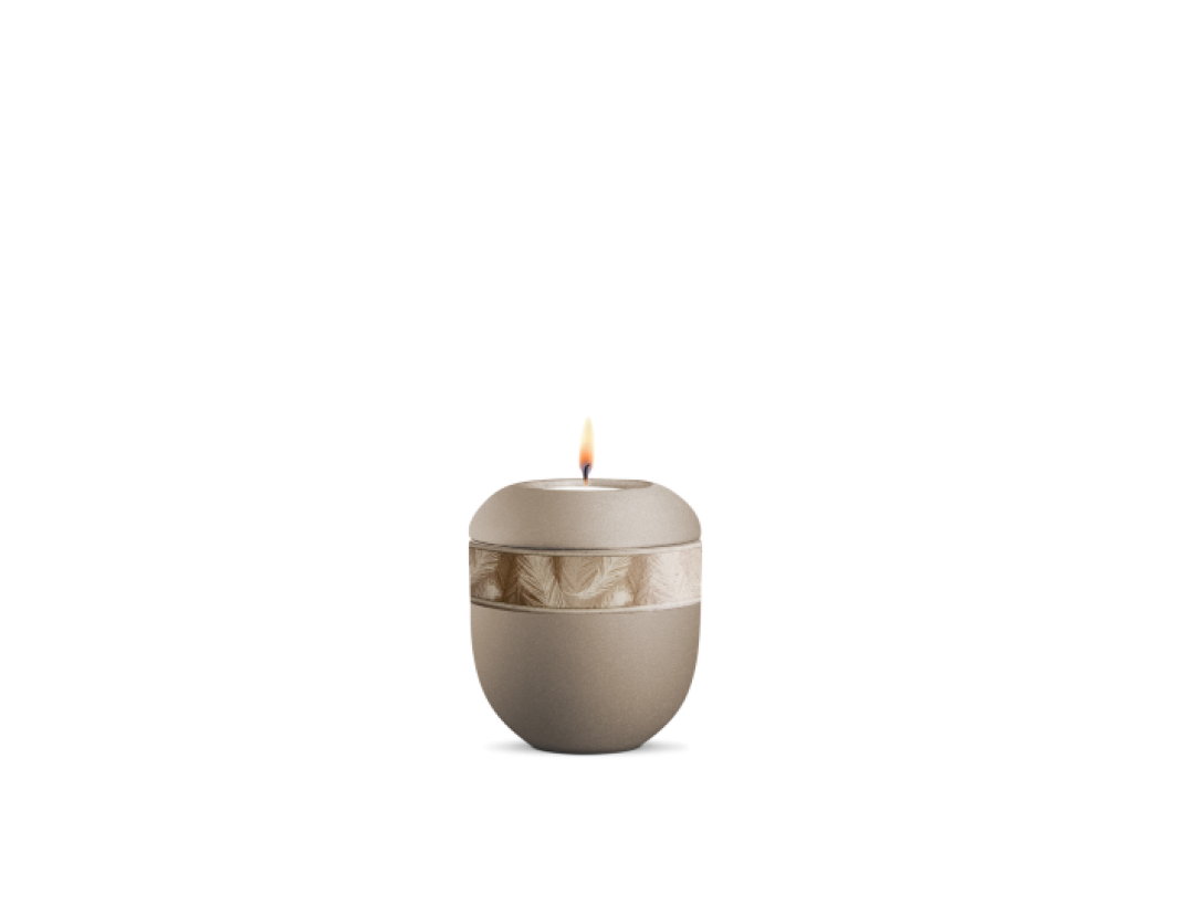 Gedenklicht, Infinity Papyrus, velvet Champagner, Dekor aus Grasfasern Federn Gedenklicht, Infinity Papyrus, velvet Champagner, Dekor aus Grasfasern Federn