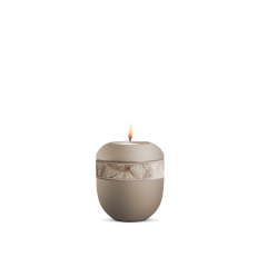Gedenklicht, Infinity Papyrus, velvet Champagner, Dekor aus Grasfasern Blätter