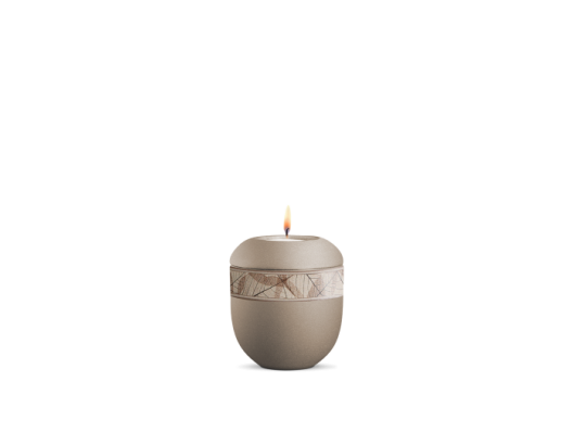 Gedenklicht, Infinity Papyrus, velvet Champagner, Dekor aus Grasfasern Blätter