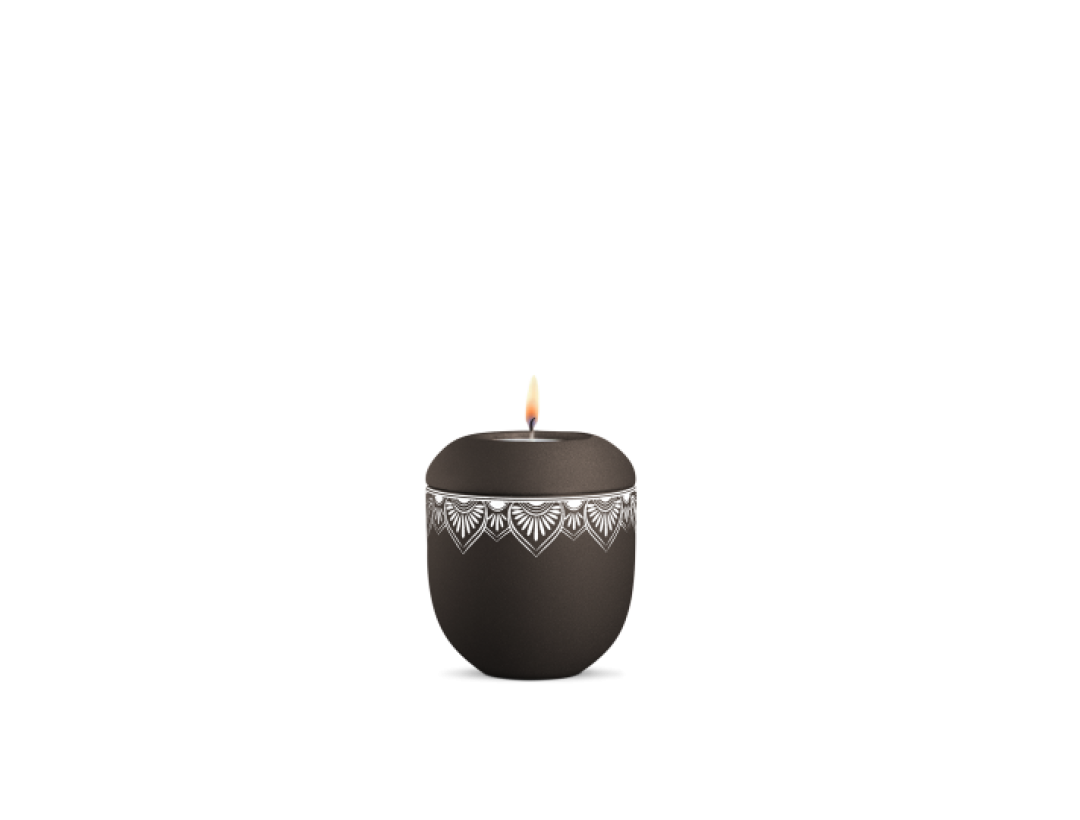 Gedenklicht, Infinity Mandala, velvet Siena, Mandala auf dem Deckel und umlaufend