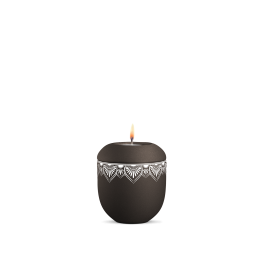 Gedenklicht, Infinity Mandala, velvet Siena, Mandala auf dem Deckel und umlaufend