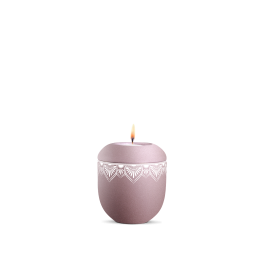 Gedenklicht, Infinity Mandala, velvet Rosé, Mandala auf dem Deckel und umlaufend Gedenklicht, Infinity Mandala, velvet Rosé, Mandala auf dem Deckel und umlaufend
