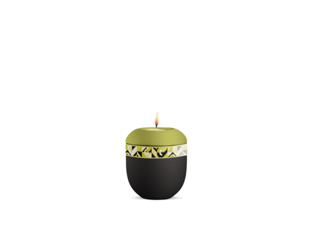 Gedenklicht, Infinity Artista, velvet Schwarz/Peridot, geometrisches Dekor Gedenklicht, Infinity Artista, velvet Schwarz/Peridot, geometrisches Dekor