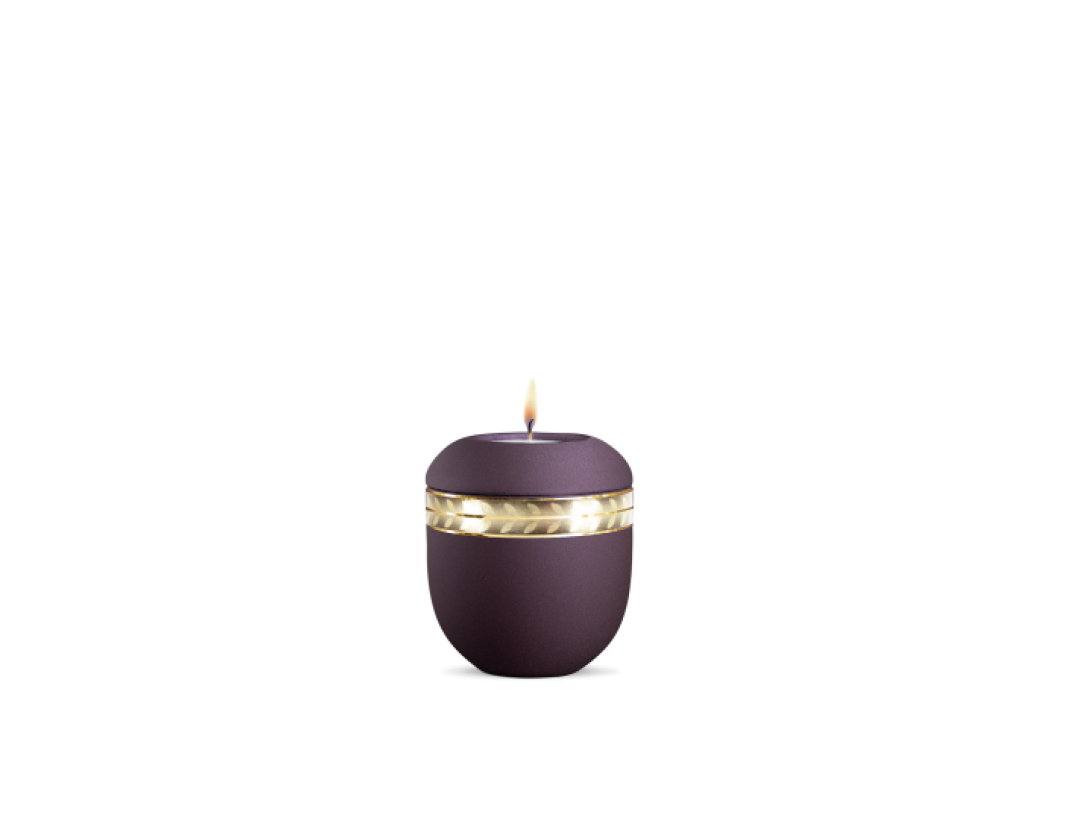 Gedenklicht, Infinity Livorno, velvet Berry, gebürstetes Golddekor Zweig