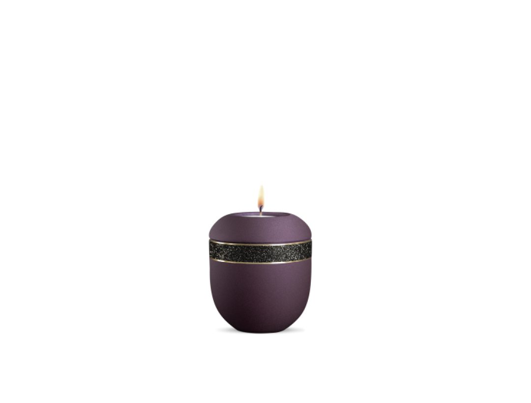 Gedenklicht, Infinity Noire, velvet Berry, Schwarz glitzerndes Dekor