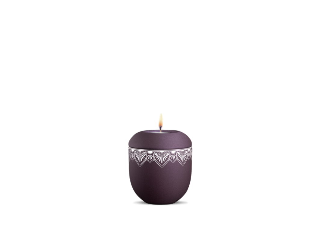 Gedenklicht, Infinity Mandala, velvet Berry, Mandala auf dem Deckel und umlaufend