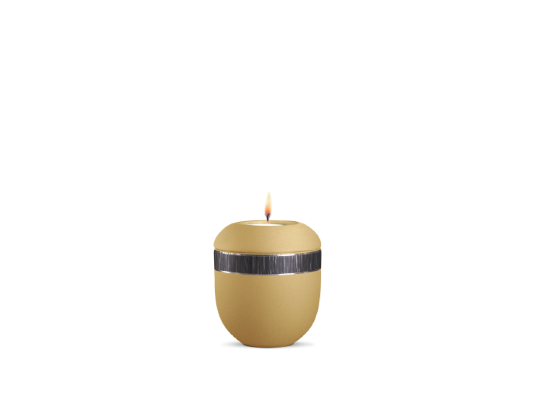 Gedenklicht, Infinity Veta, velvet Goldocker, schwarz gebürstetes Dekor