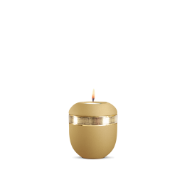 Gedenklicht, Infinity Livorno, velvet Goldocker, gebürstetes Golddekor Mäander