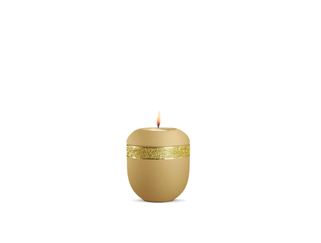 Gedenklicht, Infinity Glamour Gold, velvet Goldocker, Gold glitzerndes Dekor