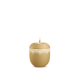 Gedenklicht, Infinity Mandala, velvet Goldocker, Mandala auf dem Deckel und umlaufend