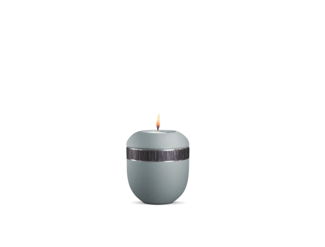 Gedenklicht, Infinity Veta, velvet Eisblau, schwarz gebürstetes Dekor