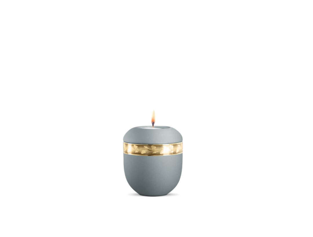 Gedenklicht, Infinity Livorno, velvet Eisblau, gebürstetes Golddekor Ast