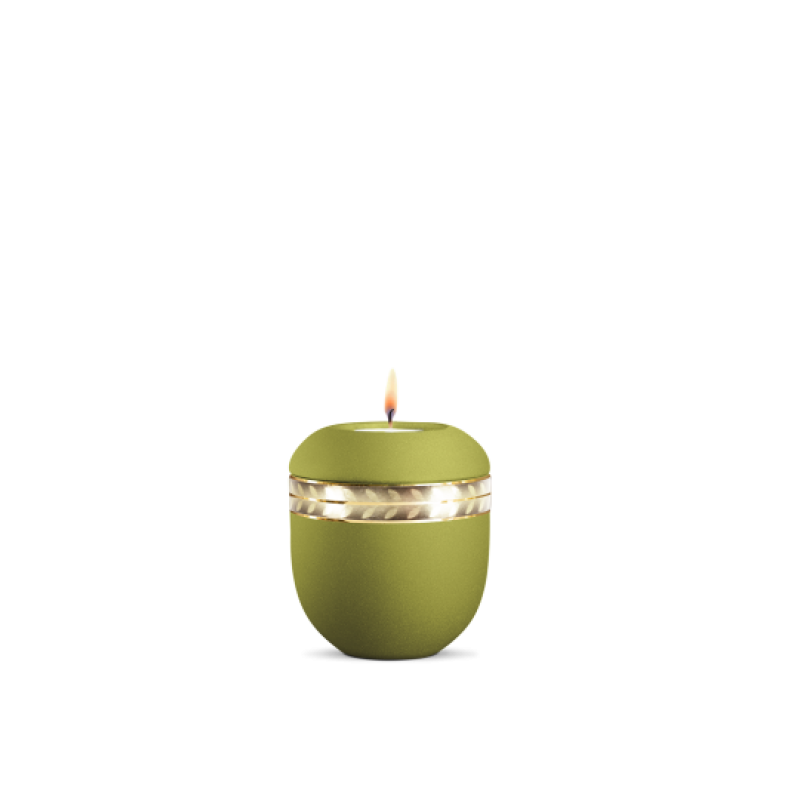 Gedenklicht, Infinity Livorno, velvet Peridot, gebürstetes Golddekor Zweig