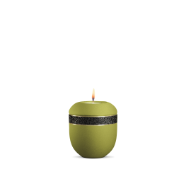 Gedenklicht, Infinity Noire, velvet Peridot, Schwarz glitzerndes Dekor Gedenklicht, Infinity Noire, velvet Peridot, Schwarz glitzerndes Dekor