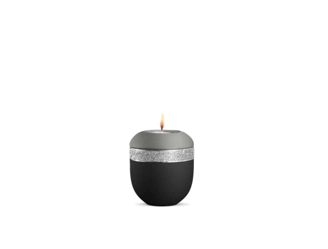 Gedenklicht, Infinity Glamour Bicolor, velvet Schwarz/Steingrau, Silber glitzerndes Dekor